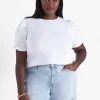 Knit Tops^Lane Bryant Woven Puff-Sleeve Crew-Neck Tee White
