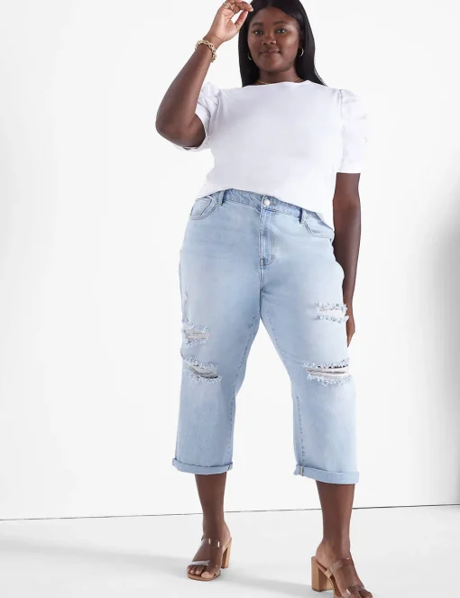 Knit Tops^Lane Bryant Woven Puff-Sleeve Crew-Neck Tee White