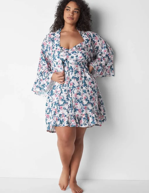 Robes^Lane Bryant Woven Ruffle Kimono Robe Bali Floral