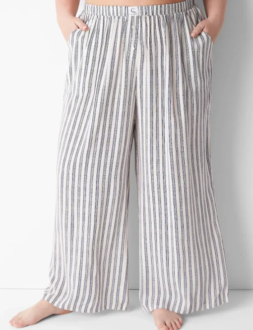 Sleep Separates^Lane Bryant Woven Wide Leg Sleep Pant Birch Stripe